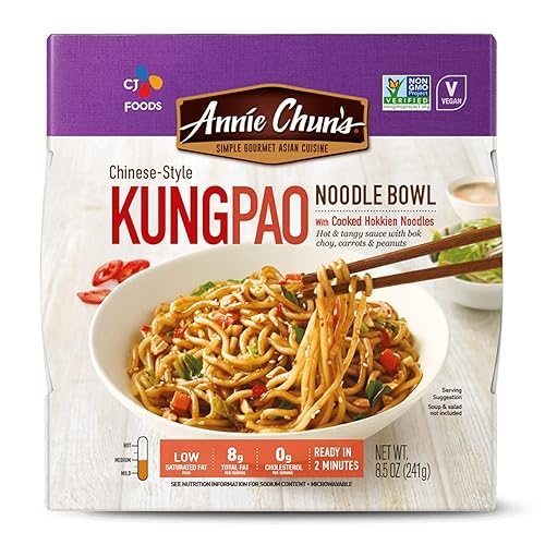 Tazón de fideos Annie Chun's sabor Kung Pao  Vegano, estable, 8.5 oz (paquete de 6), comida preparada para microondas de estilo chino