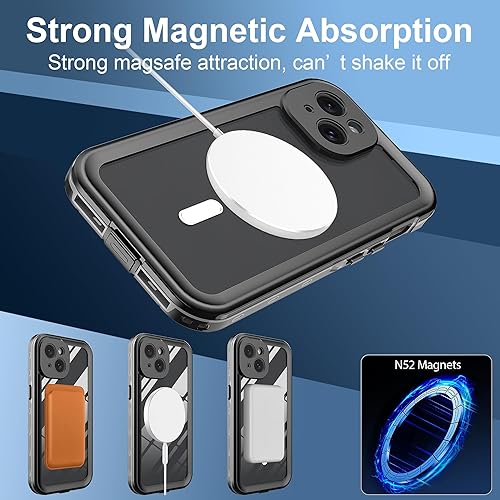 Miniatura 5 de Ezanmull Funda impermeable para iPhone 14 Plus con protector de pantalla integrado y compatible con MagSafe, resistente carcasa de cuerpo completo,