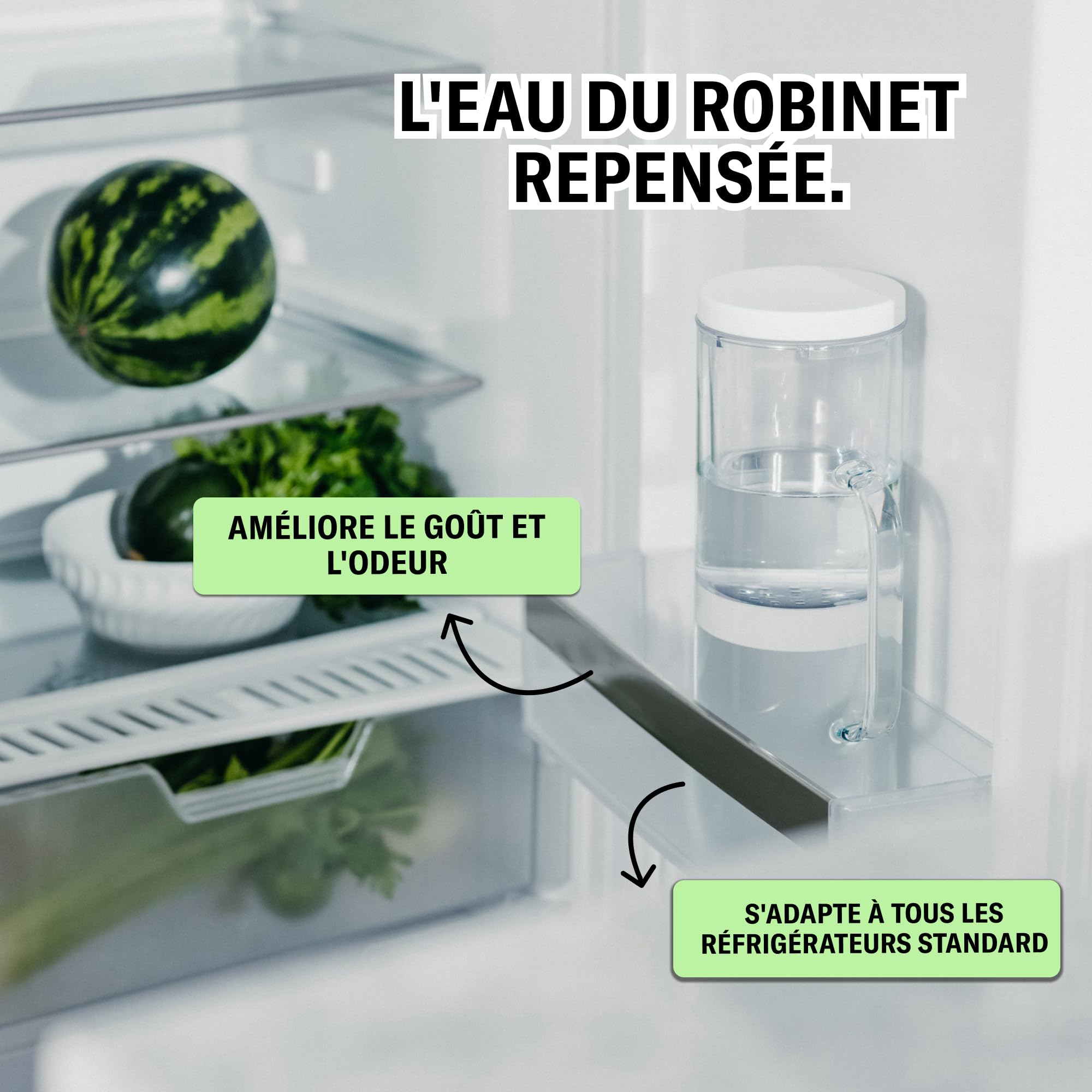 LUCY Carafe Filtrante 2L en Verre – Carafe d'Eau Filtrante avec Filtre à Eau au Charbon Actif – Purifie l'Eau du Robinet (Calcaire, Chlore, Plomb) – Préserve les Minéraux – 1 Filtre Inclus – Sans BPA
