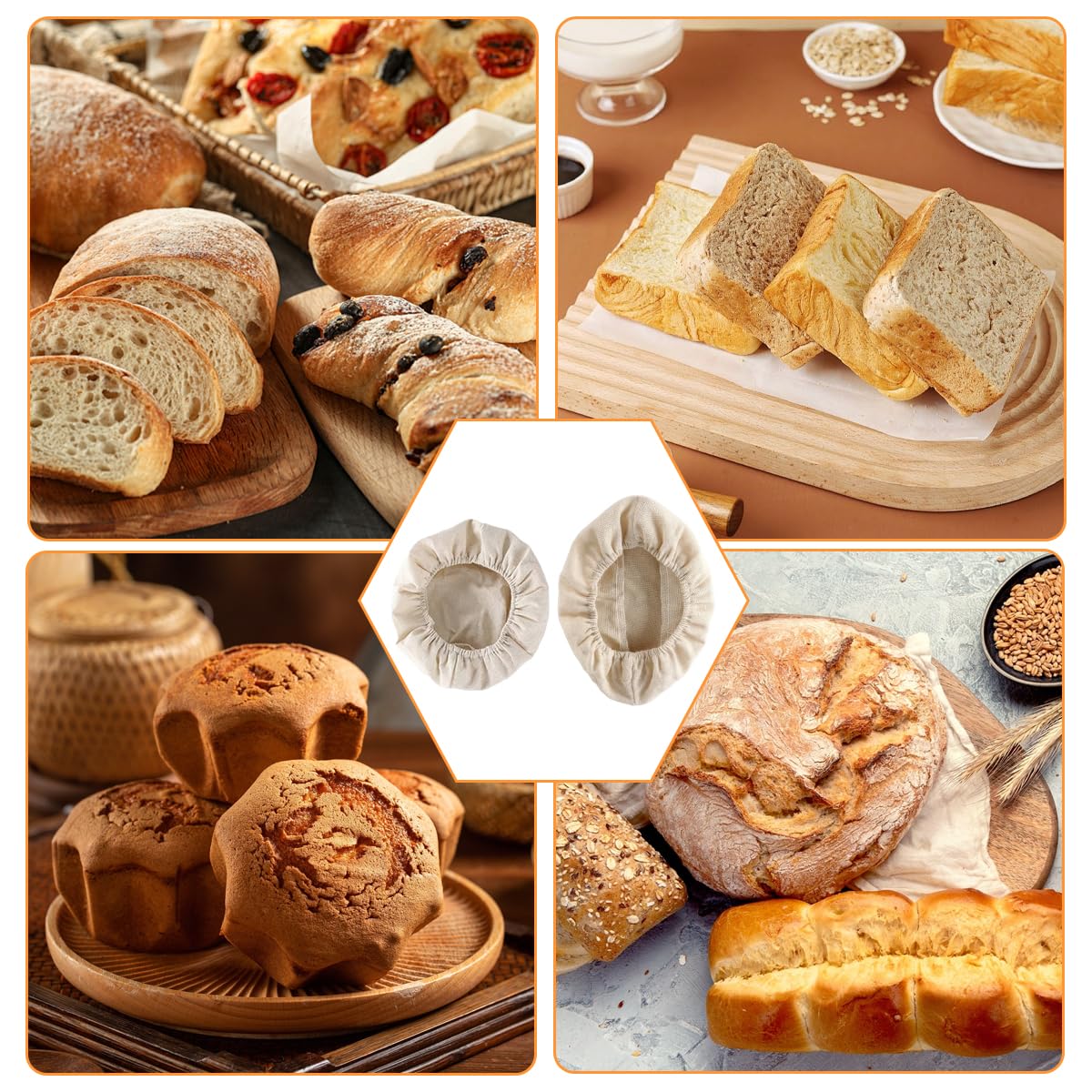 4 Pezzi Cestino da Lievitazione, 25 cm Cestino Rotondo da Lievitazione, Cesto in Rattan Naturale con Tela di Lino, Cestino per La Fermentazione, Accessori per Cottura Del Pane