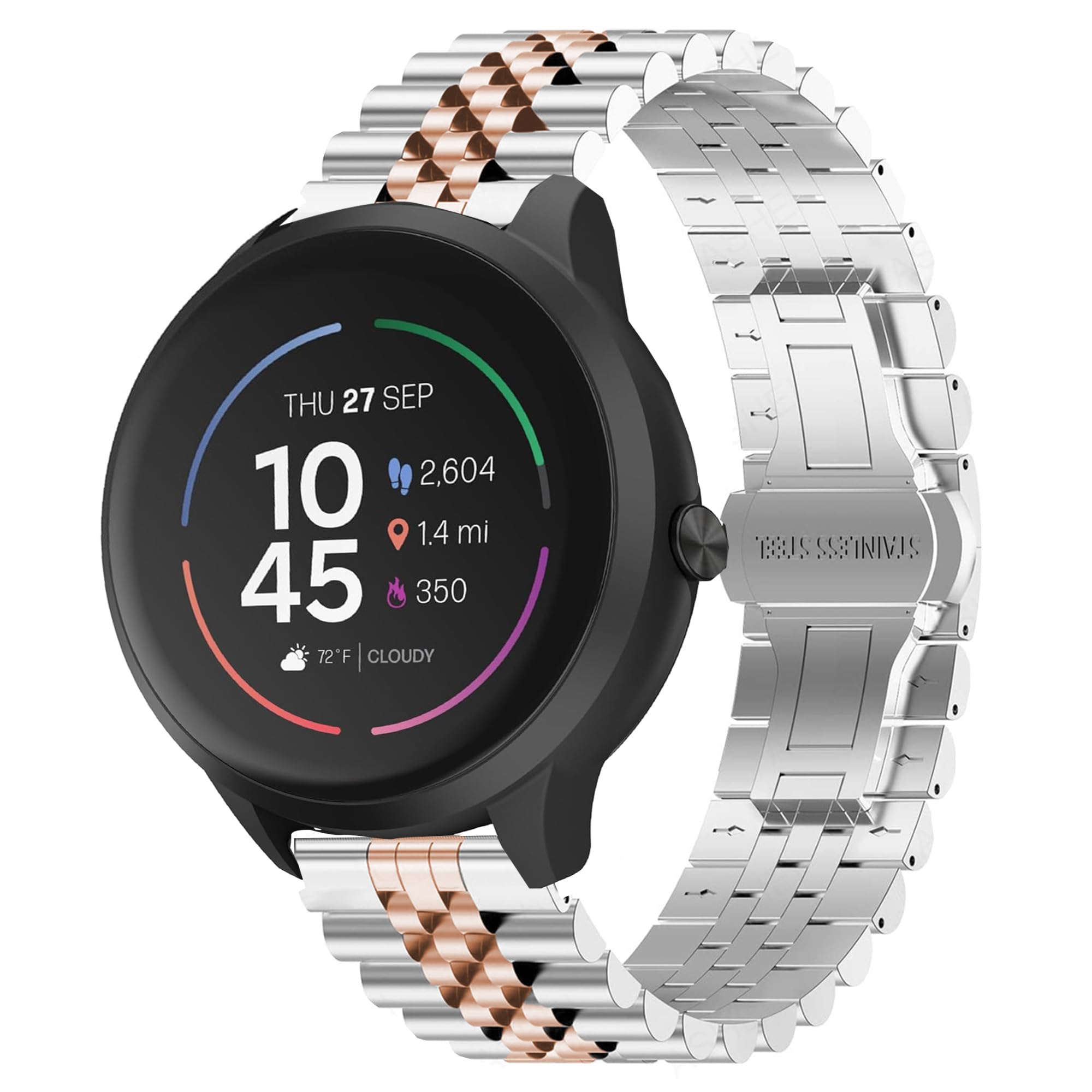 Compatible with ITOUCH AIR 5 Bands, 20mm, 22mm, 24mm Solid Stainless Steel Metal Band with Butterfly Folding Clasp Link Bracelet Compatible with