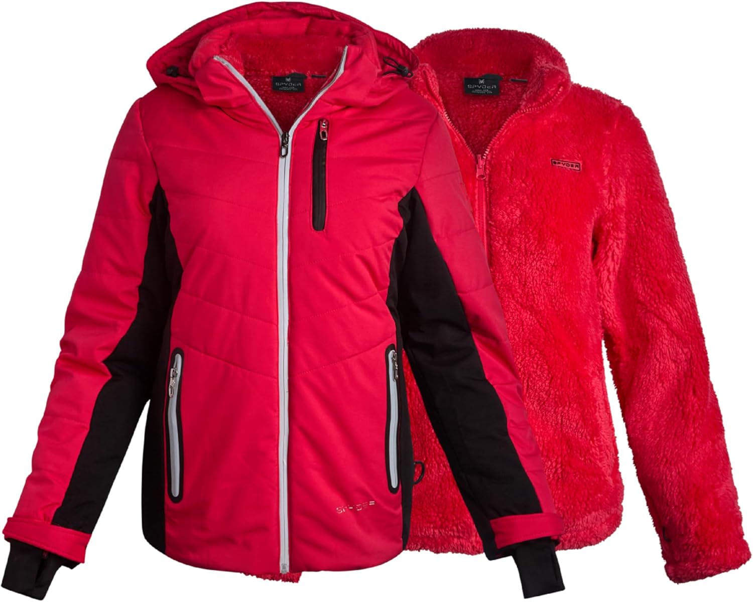 Spyder Womens Ski Jacket - Faux Fur Lined Insulated 3 in 1 Puffer Jacket - Reversible Quilted Winter Coats for Women