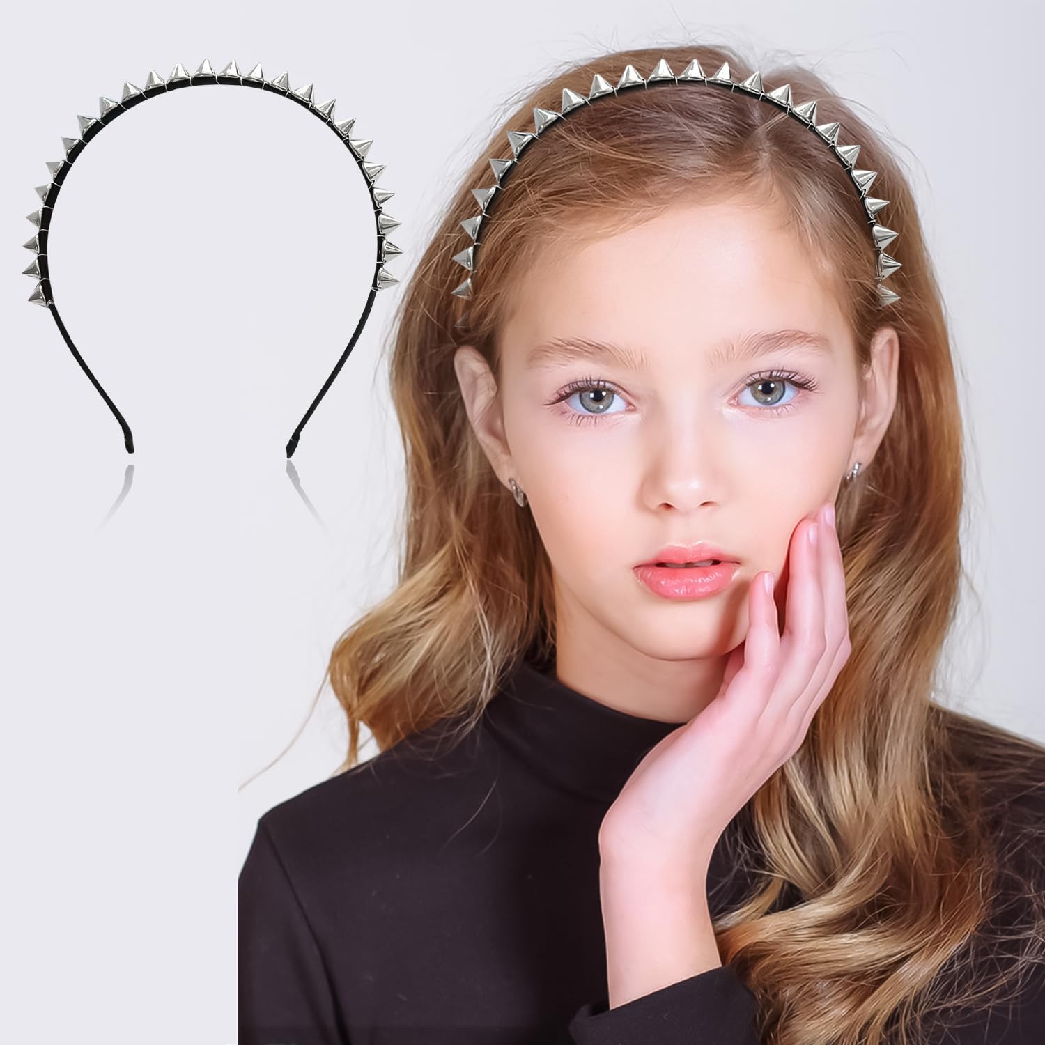 HAICN 2-Piece Riveted Metal Punk Pointy Headband with Studs for Women's Party Supplies, Multicolor - Image 4