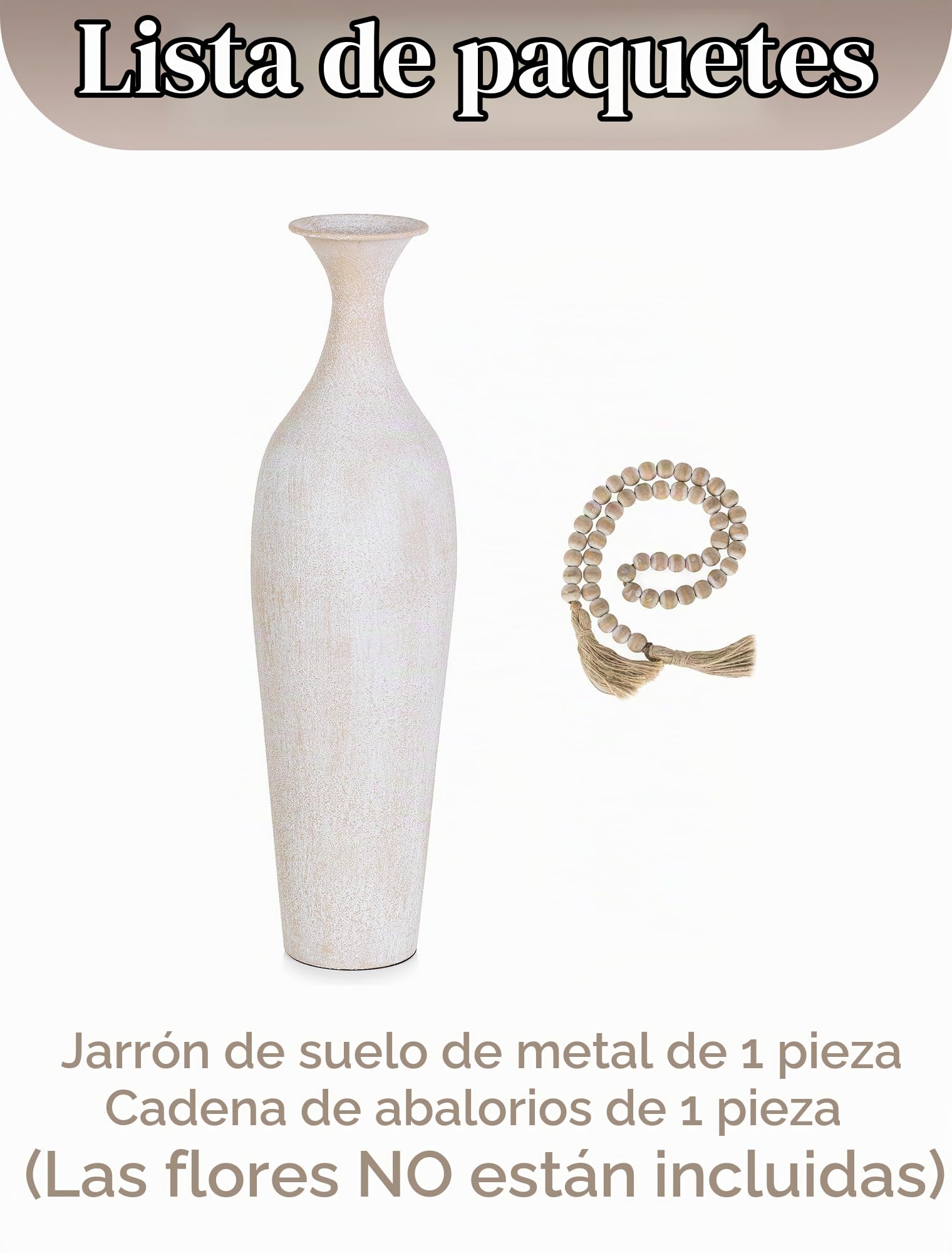 Sziqiqi Jarrones Altos Blancos de Piso: Rústico Jarrones Grandes de 60cm con Cuentas Boho para Planta Artificial Hierba Pampas - Jarrón Extra Grande de Metal para Decoración del Sala Interior Chimenea