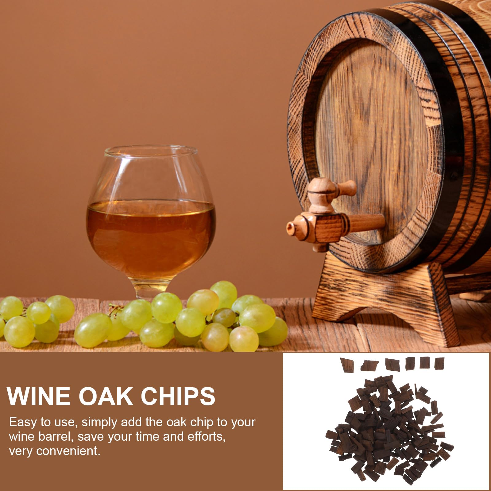Amosfun Paquete De Virutas De Roble Tostado para Elaboración Casera De Vino Y Whisky 0.78X0.78X0.19In Astillas De Madera para Mejorar Aroma Y Sabor En Proyectos Artesanales