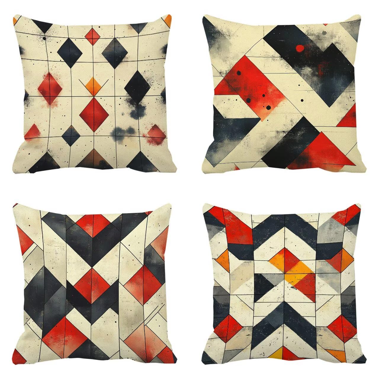 Juego de 4 Fundas Cojines Crema Geometría (6) 70 x 70 cm Fundas Cojines, Decoración Moderna Cojin Exterior, para Sofá salón Coche Cama Sillas Decoración, Cuadrado Terciopelo Sofá Cojín Exterior m-448