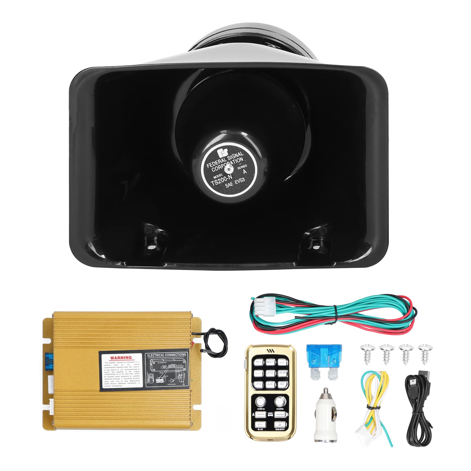 Pepisky 200W 18-Tone Car Loud Warning Alarm Professional Emergency Sen Horn Kit Electronic PA System with Remote Controller 12 V for Car Truck Engineering Vehicle