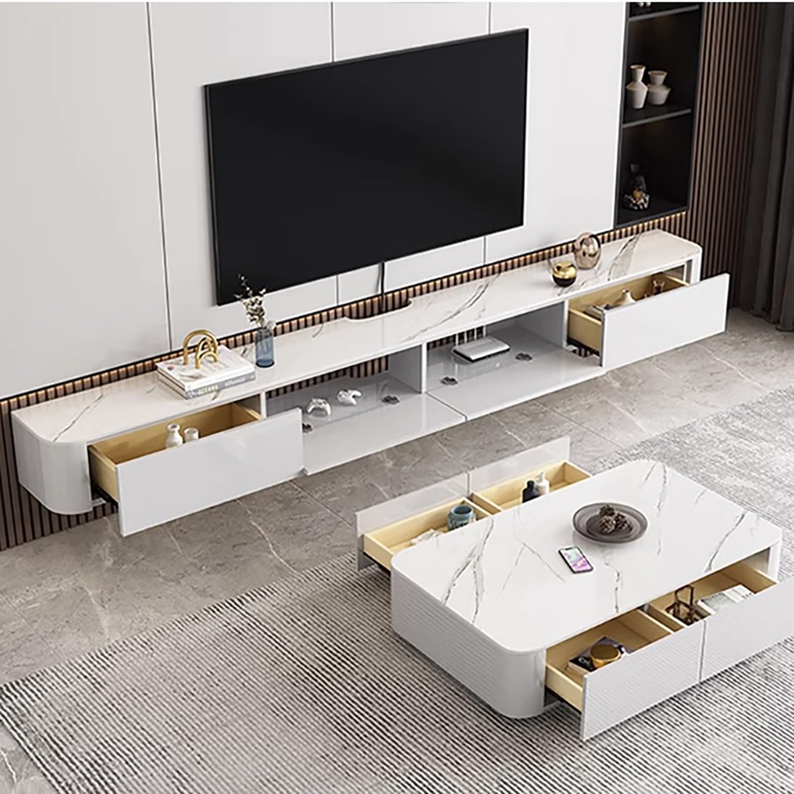 Mobile TV Sospeso, Console Multimediale A Parete Con Ante A Ribalta E Cassetti, Mobile Porta TV A Parete Per Lettore DVD, Decoder, Console Per Videogiochi(Gray,120x24x20cm)