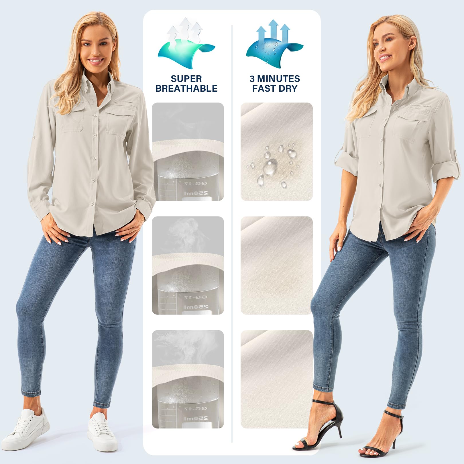 Damen UV Shirt UPF 50+ Safari Kleidung Wanderbluse Outdoor Cooling Quick Dry Sonnenschutz Langarm