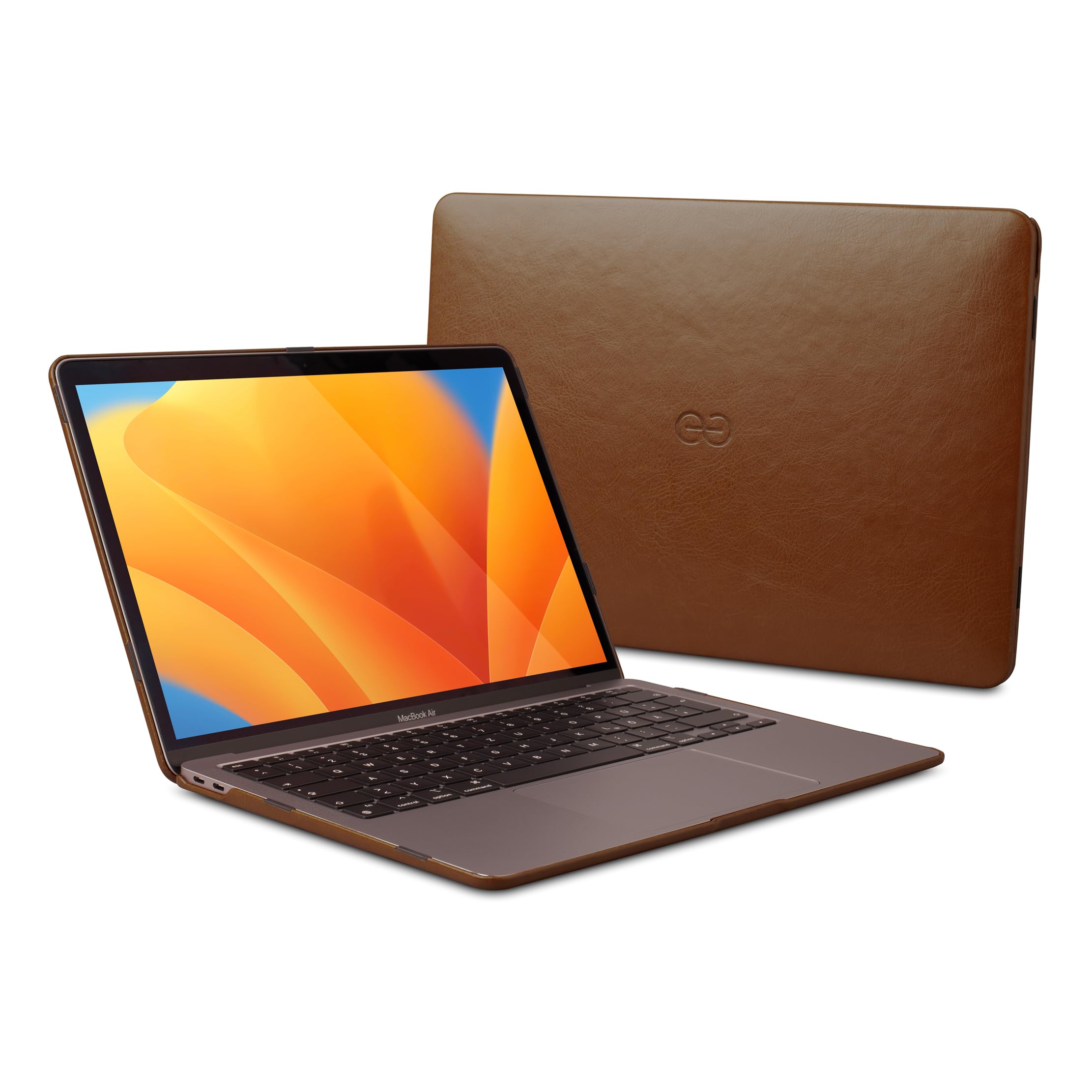 Dreem Euclid MacBook Air Case - 15-Inch Hard Laptop Cover for MacBook Air 2023 (M2), Luxurious Vegan Leather, Top and Bottom Shells for Protection, Slots for USB Ports [Chocolate]