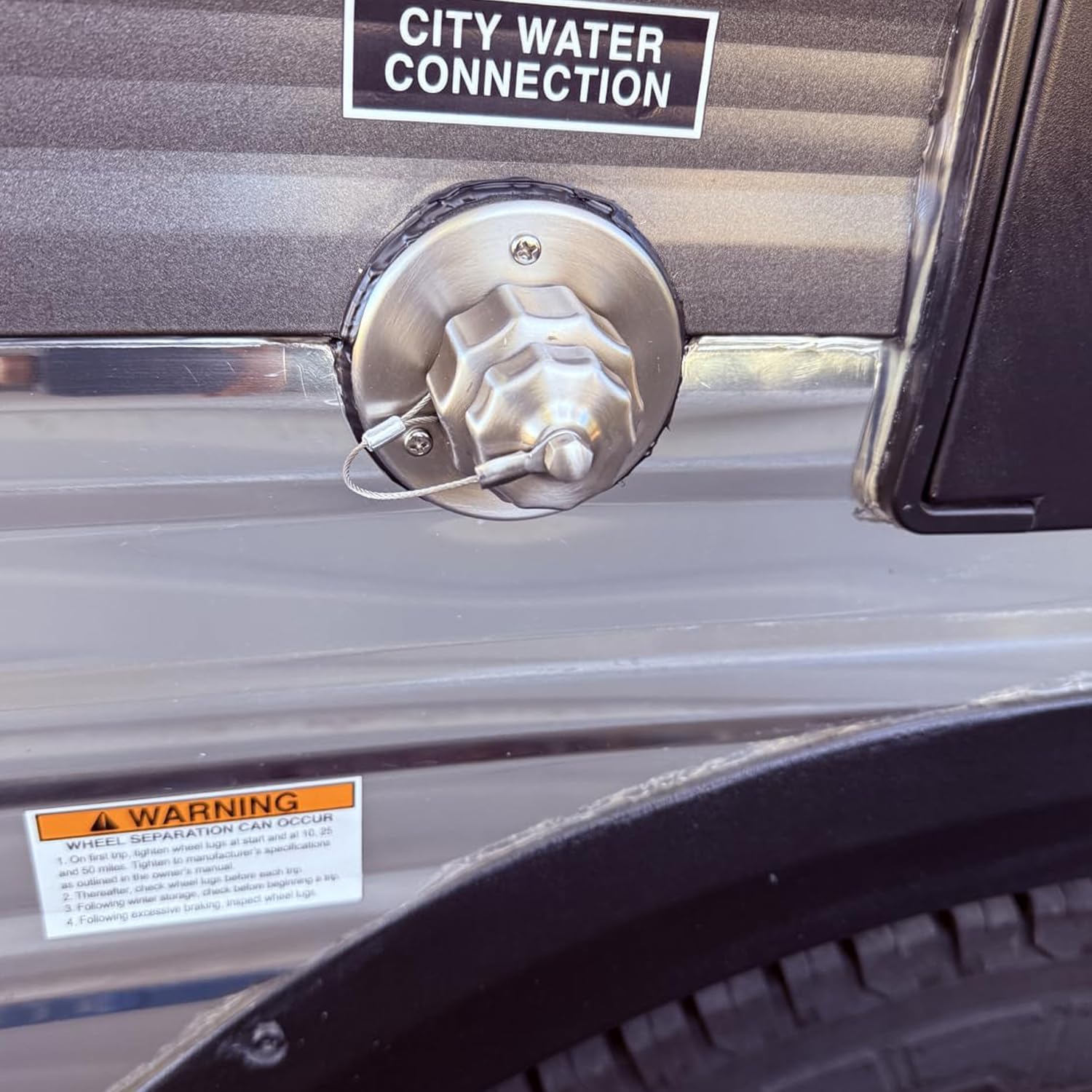 RV City Water Inlet with Check Valve - All-Metal Brushed Stainless Steel Replacement Part, Universal Water Hookup Connection for Motorhome Trailer Camper