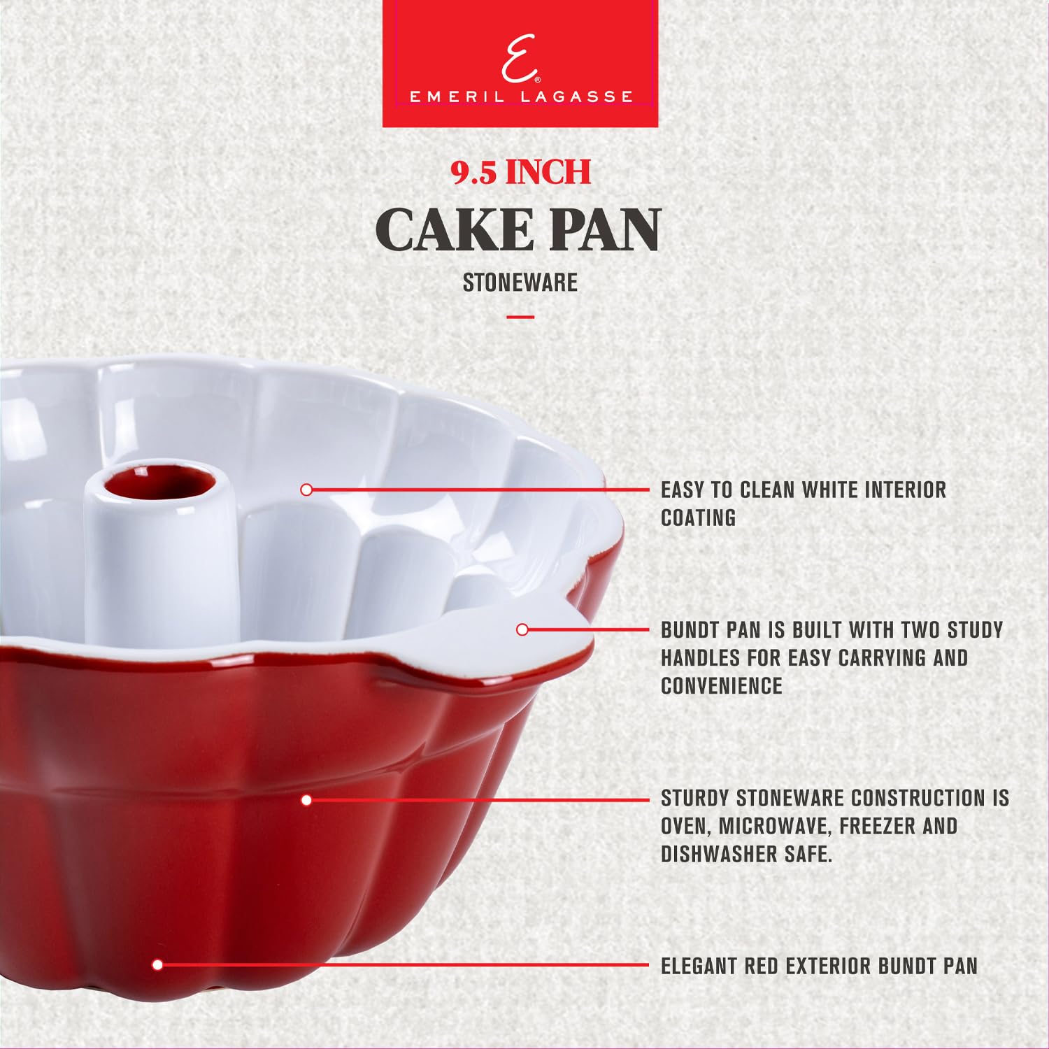 Emeril Lagasse Moule à gâteau Bundt en grès de 24,1 cm – Parfait pour cuire de délicieux gâteaux Bundt