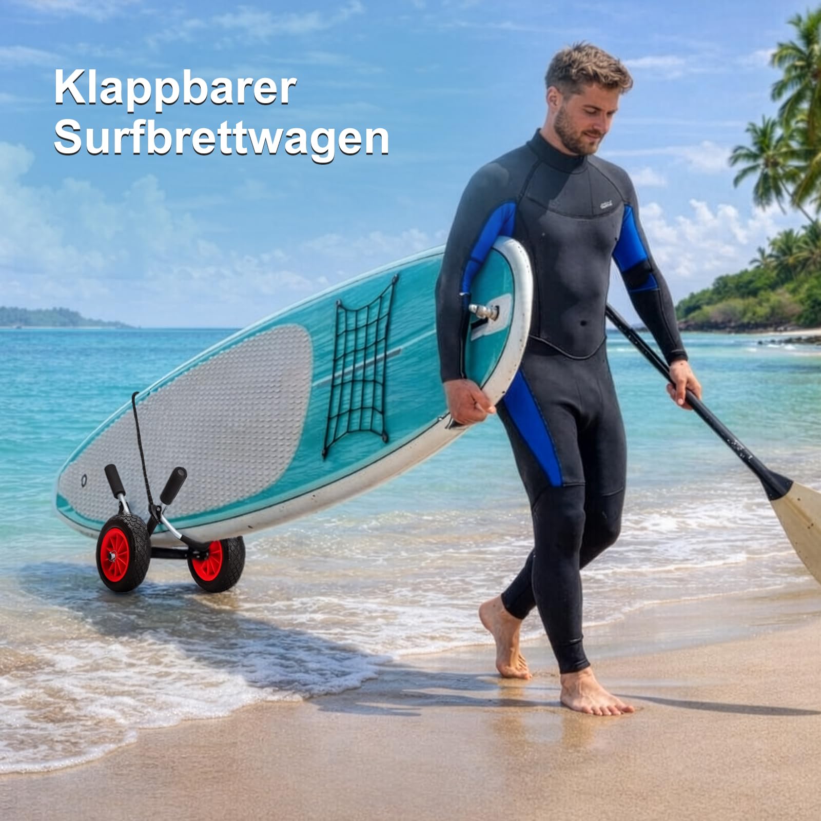 Upgraded Klappbarer Kajak-Wagen mit pannensicheren Luftreifen, robuster Aluminium-Kajak- und Kanukarren für Kajak, Kanu, SUP, Paddleboard, 100 kg Tragfähigkeit – Tragbarer Bootswagen