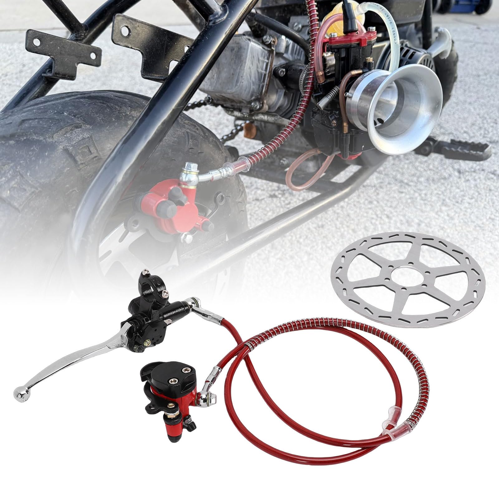 Fockety Kit Freno Idraulico a Disco per Mini Moto, Rotore da 180mm