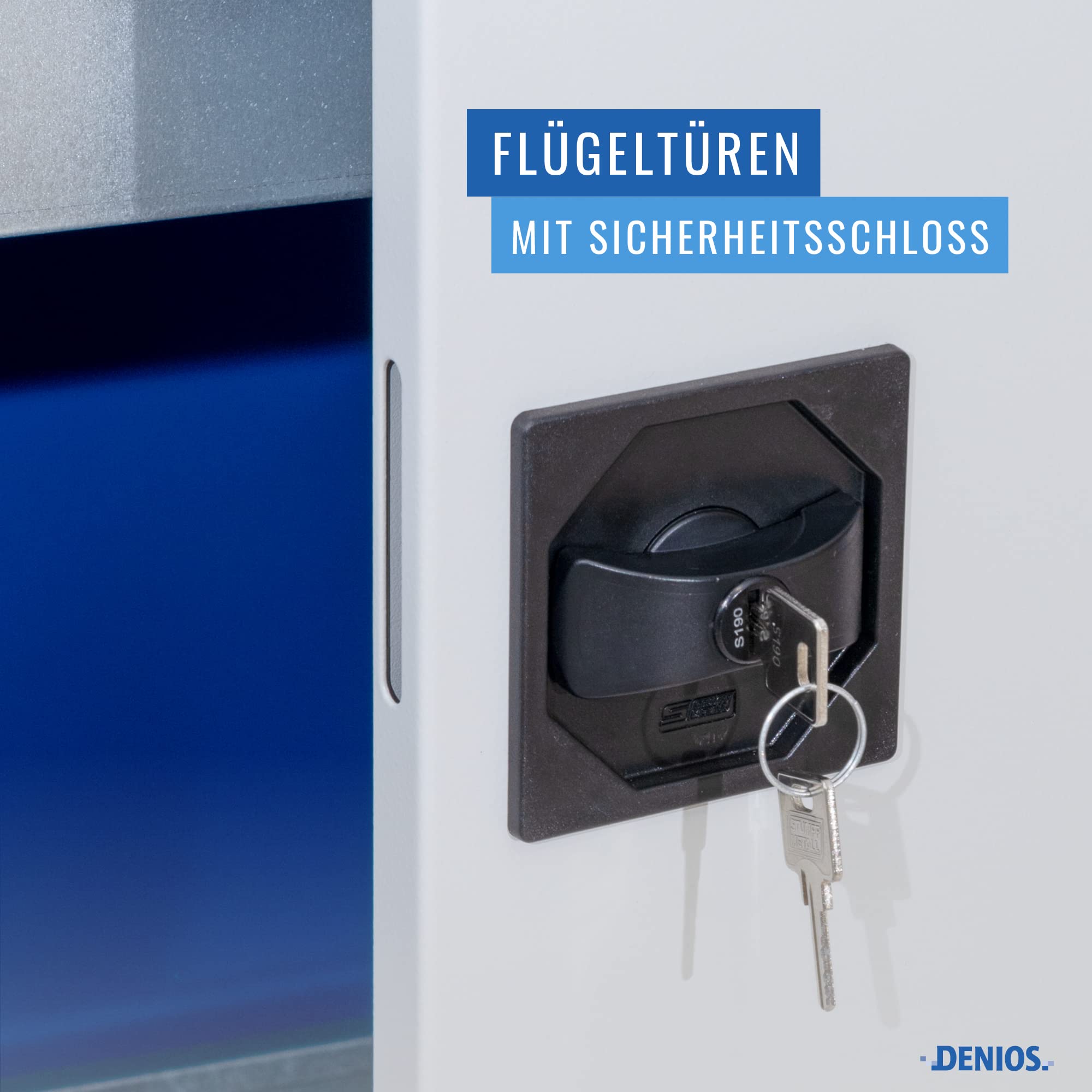DENIOS Chemikalienschrank Protect CS 104, mit Flügeltüren, incl. Bodenwanne und 3 Auffangwannen