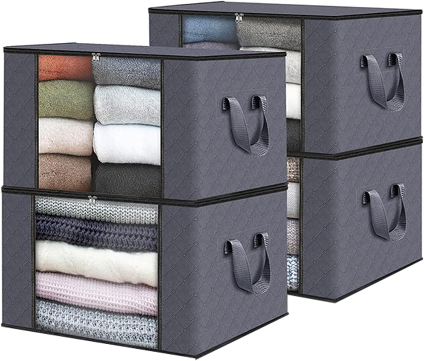 Large Storage Bags, Clothes Storage Bins Foldable Closet Organizers Storage Containers with Durable Handles Thick Fabric for Blanket Comforter Clothing Bedding (Beige 2 Packs)