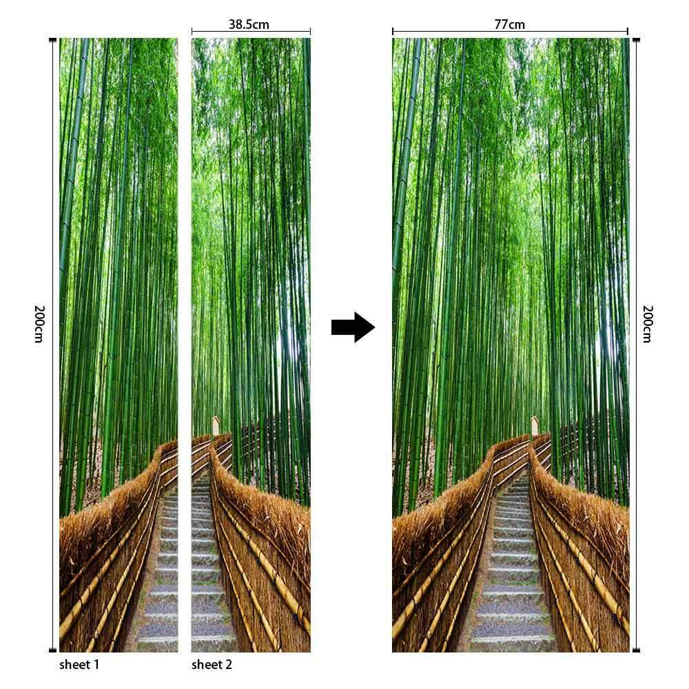 Adesivi Murali Foresta Bambù - Decorazione Porta Rimovibile E Riutilizzabile - Foto 5