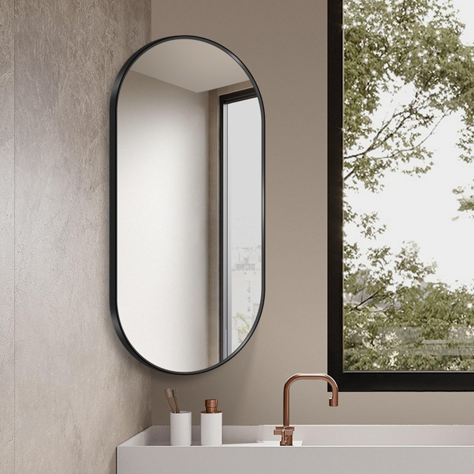 BKSXSOP Wall-Mounted Corner Mirror - Oval Bathroom Pivot with Extendable Arm & Metal Frame, Rotating Tilting Design for Vertical Horizontal Use (Black, 60x80cm)