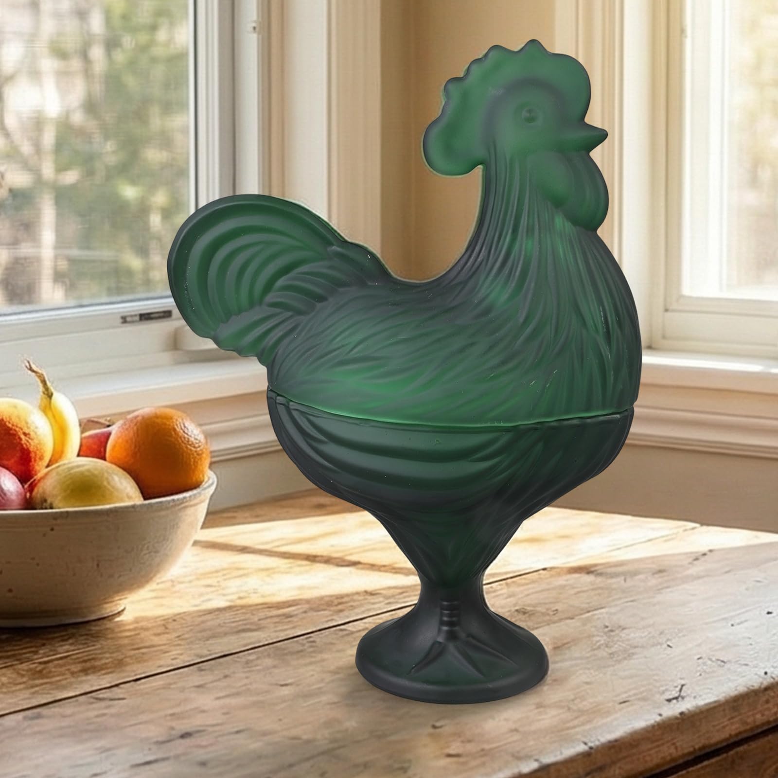 Bocal à bonbons décoratif en verre avec couvercle pour contenir des friandises, des noix ou des petits articles ménagers, sculpture de coq en verre, bocal à bonbons avec couvercle et plaque couverte