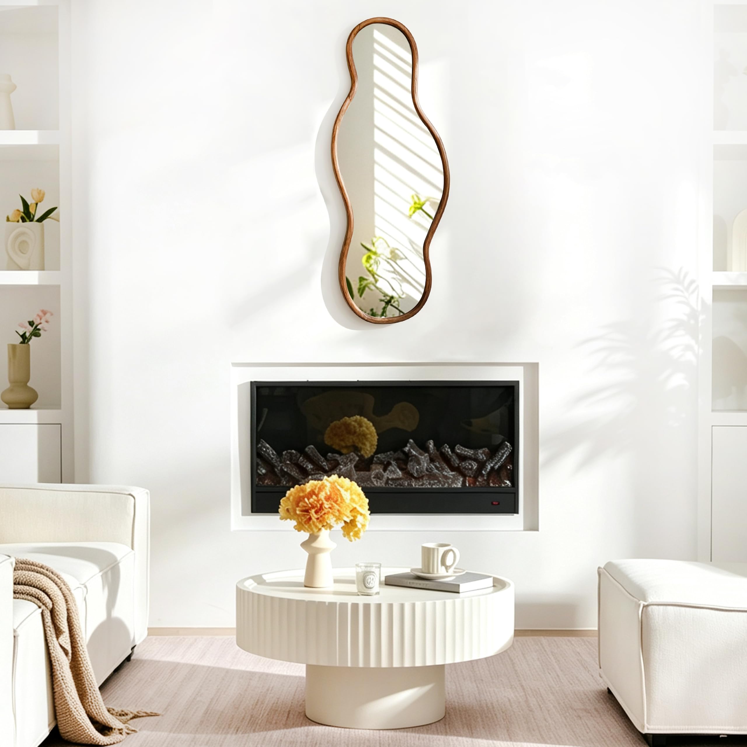 Espejos asimétricos, 105 × 40 cm Espejo de Pared Irregular, Espejo de Cuerpo Entero con Marco de Madera, Espejos en Forma de Nubes Decoración de Salones, Habitaciones, pasillos (105×40cm)