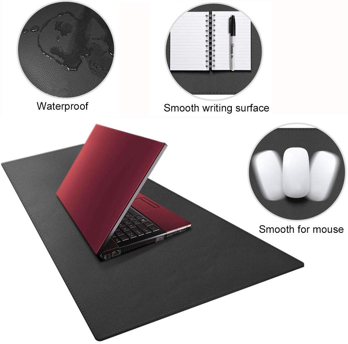 Luxuriöse Schreibtischunterlage aus Leder, multifunktional, für Büro, Tastatur, Schreibunterlagen, wasserdicht, für Zuhause, Laptop, Gaming-Matten für Manager, Herren, Studenten, schwarz, 90 x 50 cm