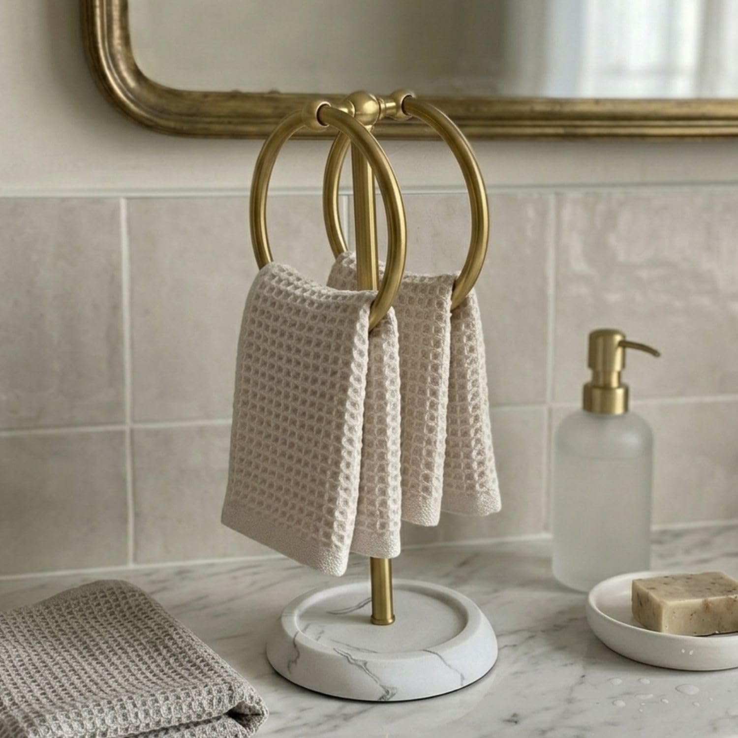 MASON HOME Dual Ring Hand Towel Stand - White - 1pc | Made with Metal & Resin | Easy to Use | Bathroom - Kitchen - Bedroom - Washbasin | Towel - Kitchen Roll - Paper Towel | Décor | Organizer | Stand-image-33