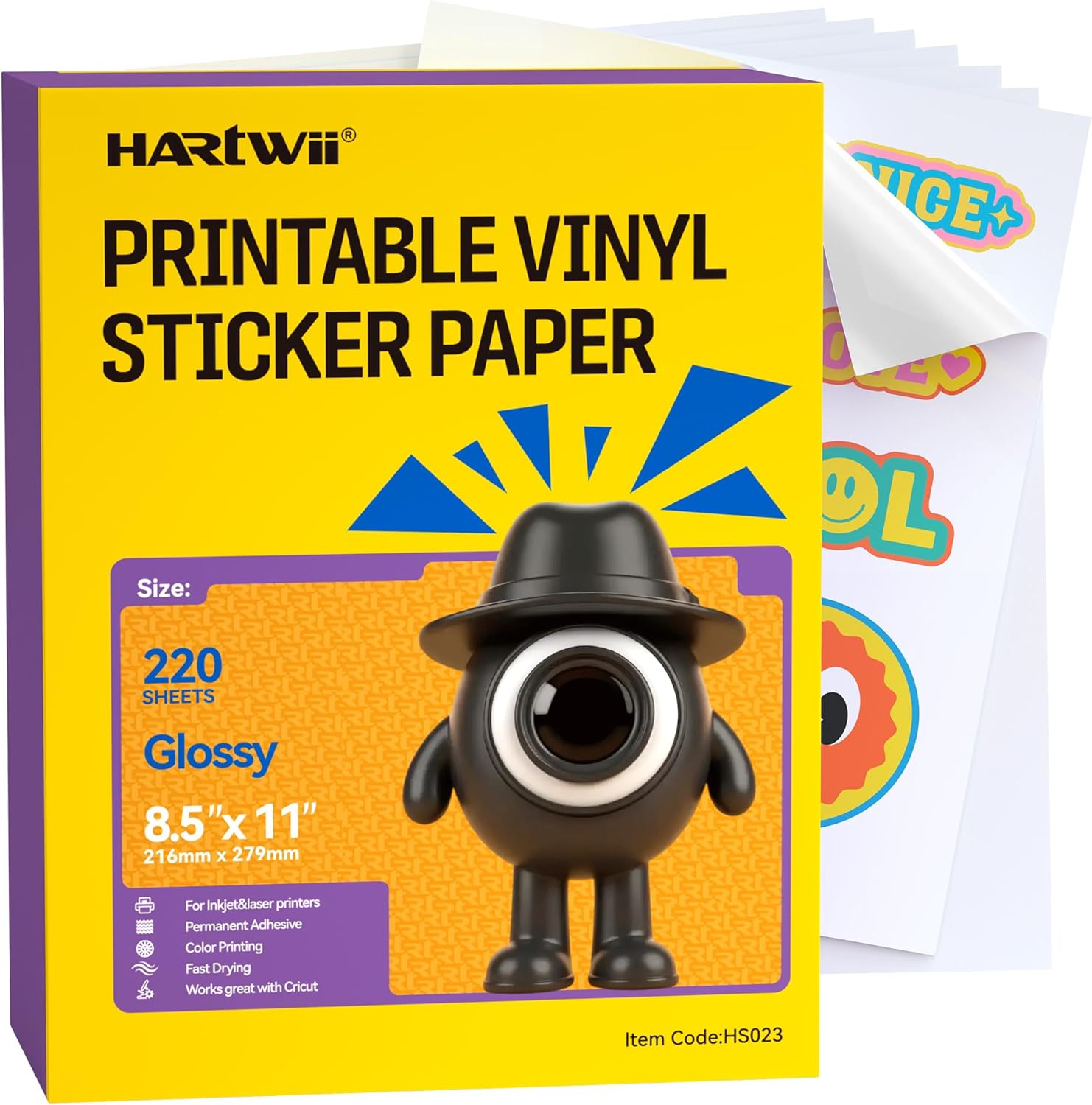 220 Sheets Premium Glossy Printable Vinyl Sticker Paper, 8.5x11" Thicker Glossy White Self-Adhesive Sticker Paper,Quick-Drying Waterproof &Tear-Resistant Removable for Inkjet & Laser Printers