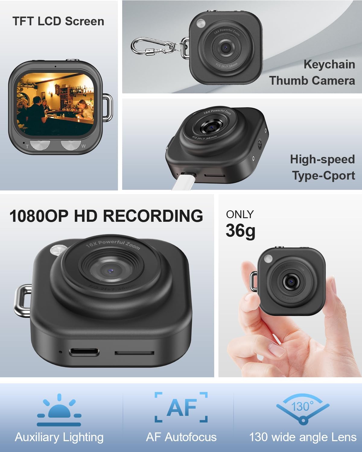 W & O Mini Keychain Digital Camera,1080p Mini Camera Charms with 32GB Card,Small Cameras for Photography with Long Battery Life,Pocket-Size Keychain Camera with Chain for Vlog, Party,Travel (Black)