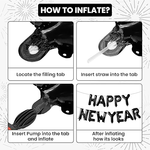 Miniatura 3 de KatchOn, Globos negros de feliz año nuevo  16 pulgadas  Globos de Año Nuevo, decoraciones de feliz año nuevo 2024  Cartel de feliz año nuevo,