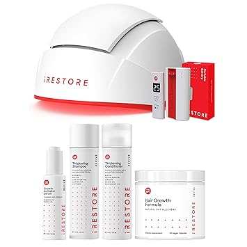 Complete Hair Restoration Bundle Pro with battery pack + Hair Growh Supplement, Serum, Thickening Shampoo & Conditioner