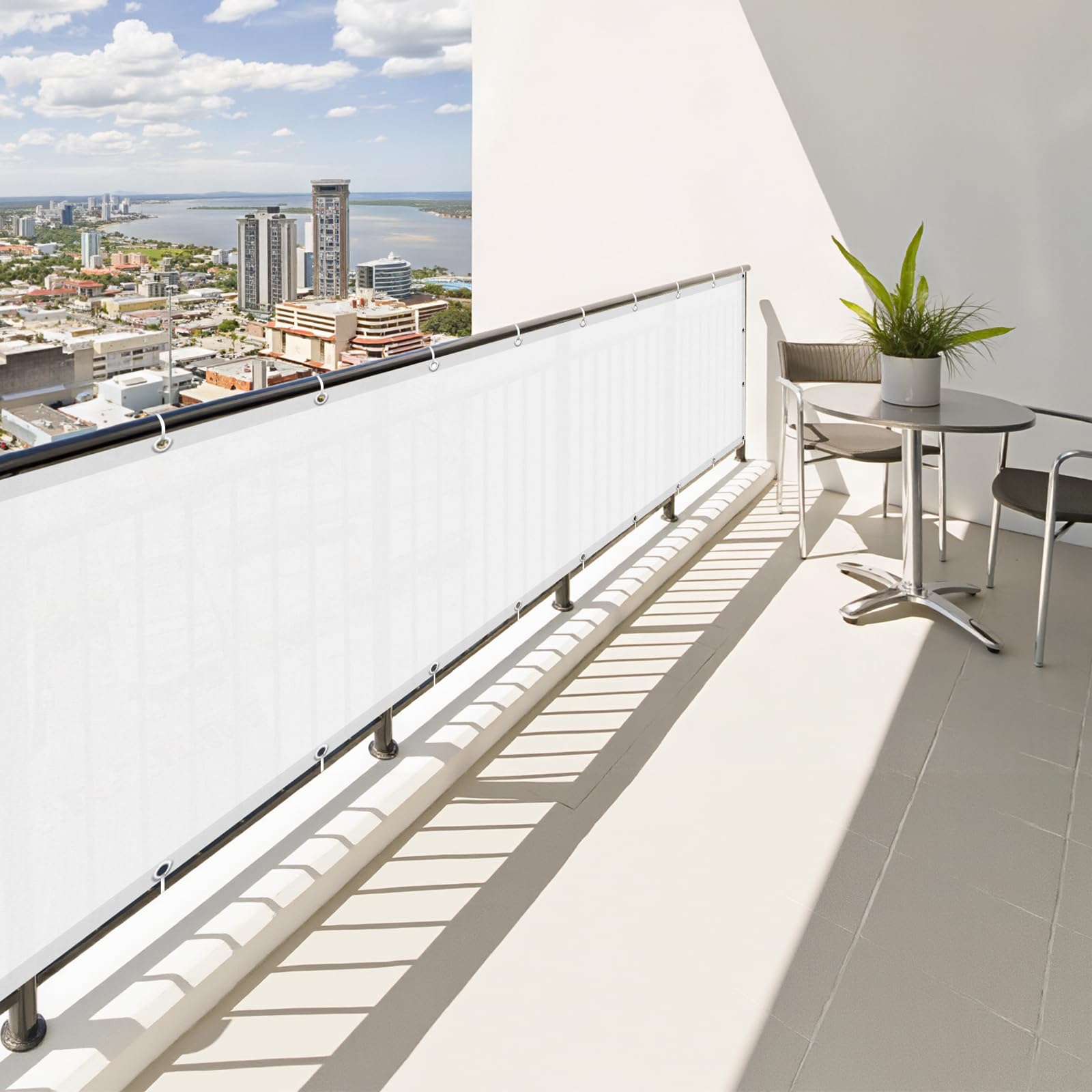 SUNNY GUARD Balcony Privacy Screen 70x500cm Fence Screen for Balcony and Patio Balcony Cover,UV protection windproof and waterproof,with Cable Ties,White — image 1
