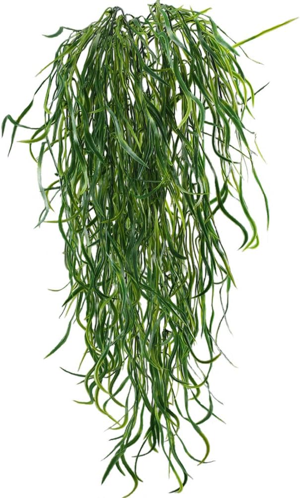 HOGADO Artificial Curly Willow 2pcs Fake Plastic Hanging Greenery Plants Faux Weeping Willow Branches Decor for Home Office Wall Farmhouse Outdside Hanging Basket