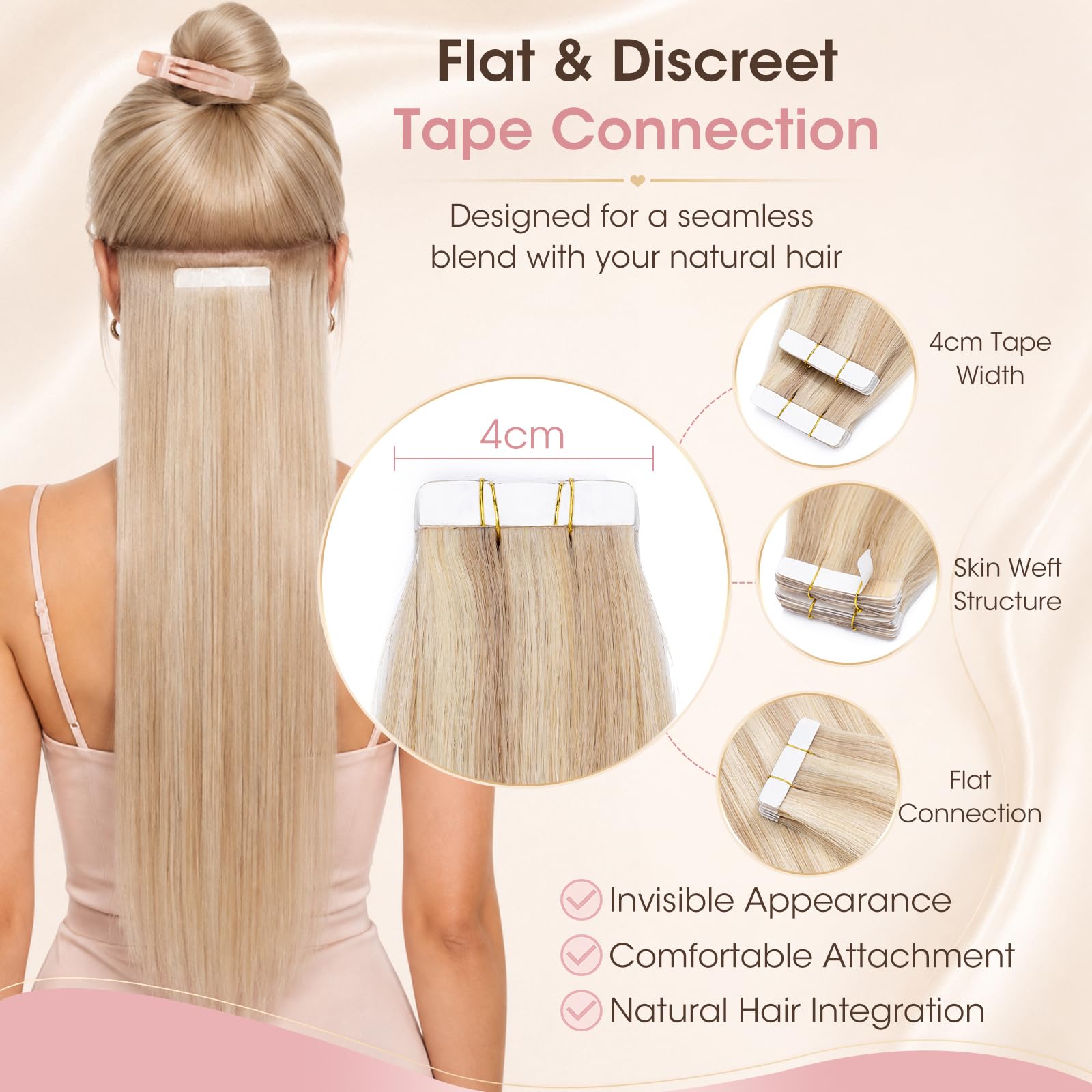 Silk-co 45CM Extension Bande Adhesive 20 PCS X 1.5g/pcs Extension A Froid Cheveux Naturel Naturel Rajout Cheveux Naturel Adhesif Noir de Jais - #18P613 Sable Blond & Blond Très Clair