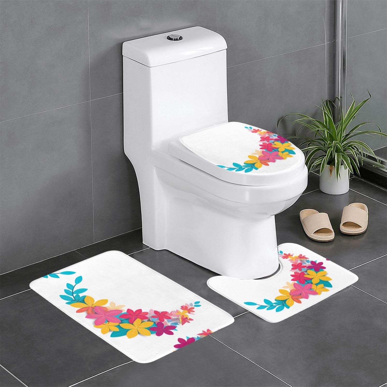 Tapis de bain antidérapants WHJDPP lot de 3 pour toilettes et baignoire