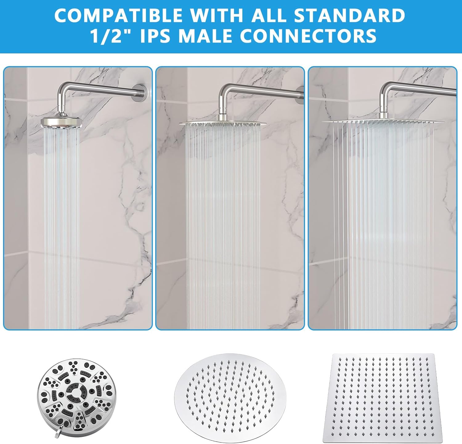 Lordear Shower Arm 12 Inch Shower Arm Chrome T304 Stainless Steel Extension Shower Arm with Flange, Shower Head Height Extender For Rain Shower Heads, Polished Chrome