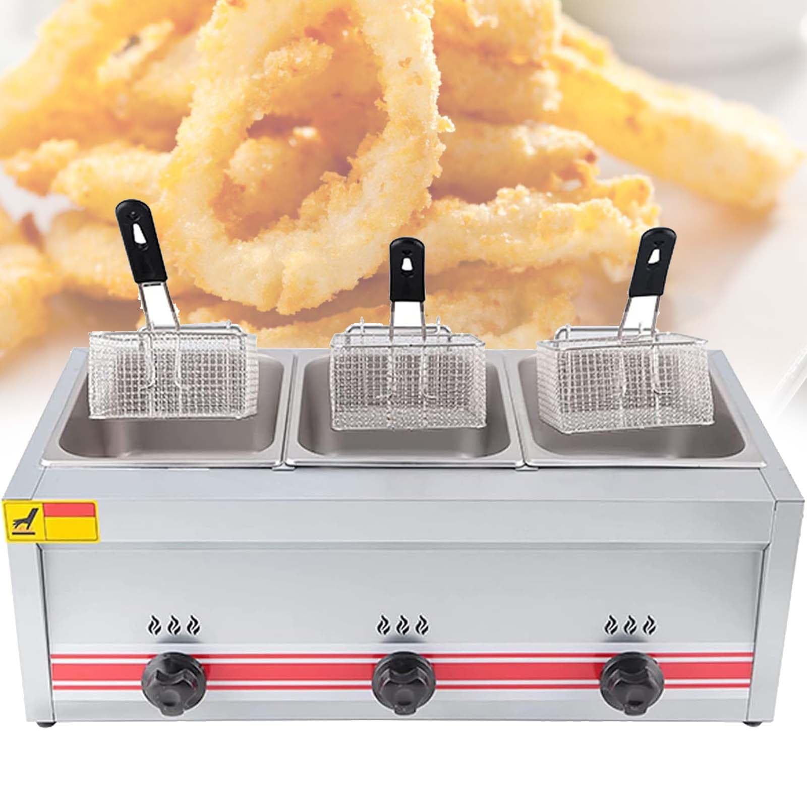 Friggitrice A Gas Grande capacità 10l/20l/30l,Friggitrice in Acciaio Inossidabile,Potenza Fuoco Regolabile,con Cestelli E Coperchi,per Patatine Ciambelle Pesce,Triplecylinder10l+10l+10l