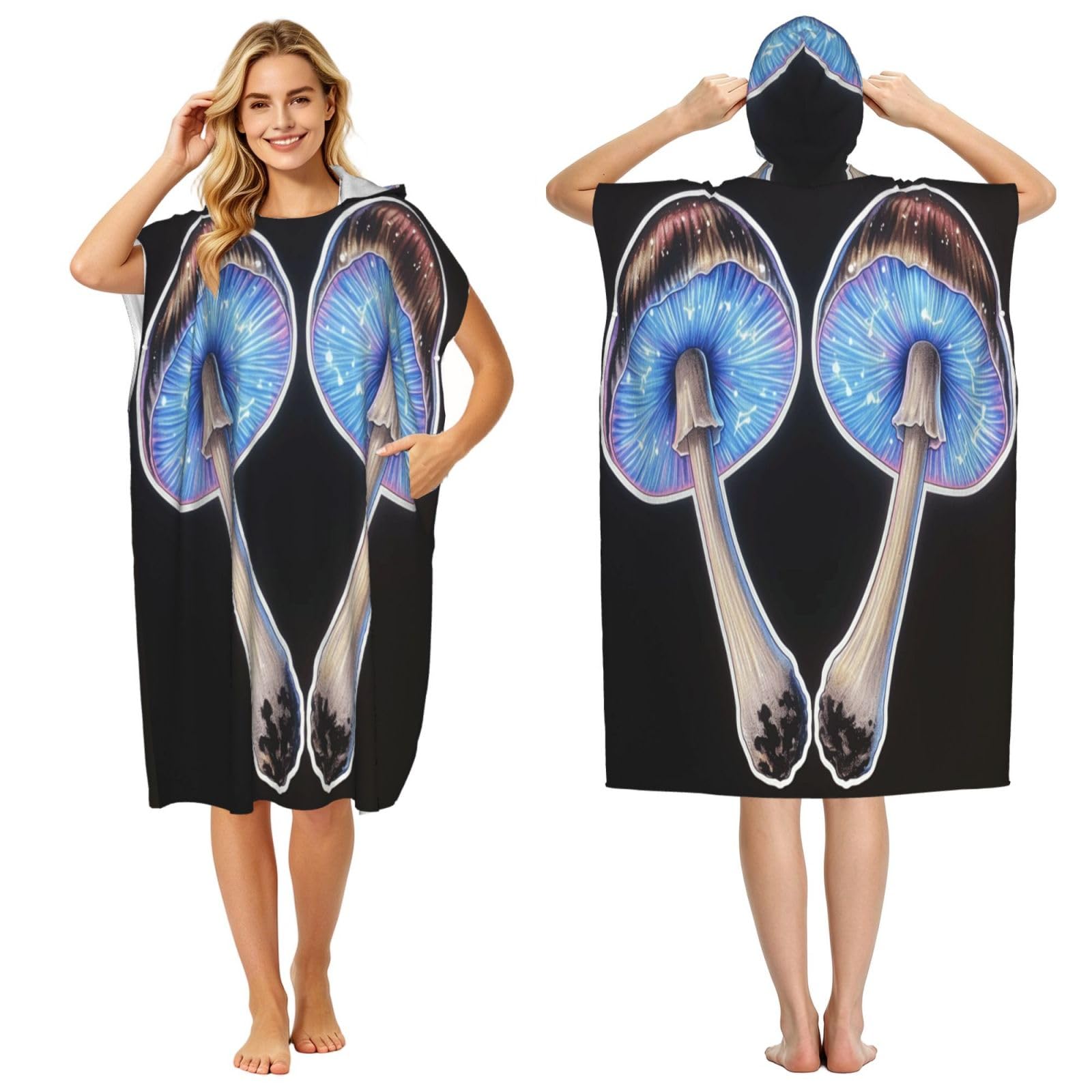 KLGRTJHK Two Mushrooms Adult Hooded Beach Poncho Towel 43"X35"