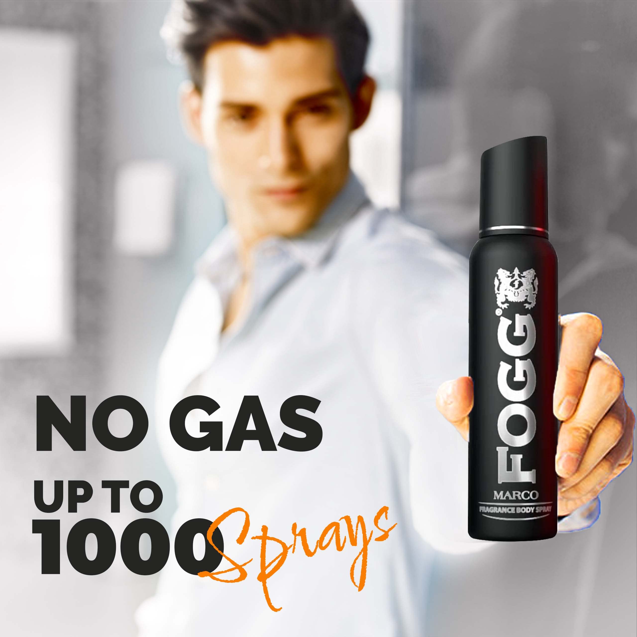 FOGG Marco Perfume Body Spray For Men (Black), Long Lasting, No Gas, 1000 Sprays, Everyday