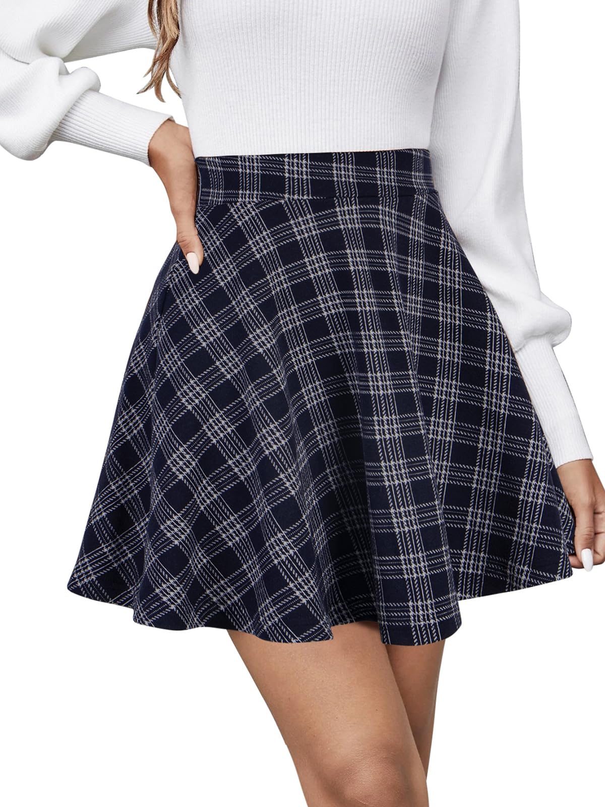 REORIA Damen ausgestellte A-Linie Faltenröcke Mini Karierter Rock Tennis Schule Tanz Skort Cheerleader Kostüm