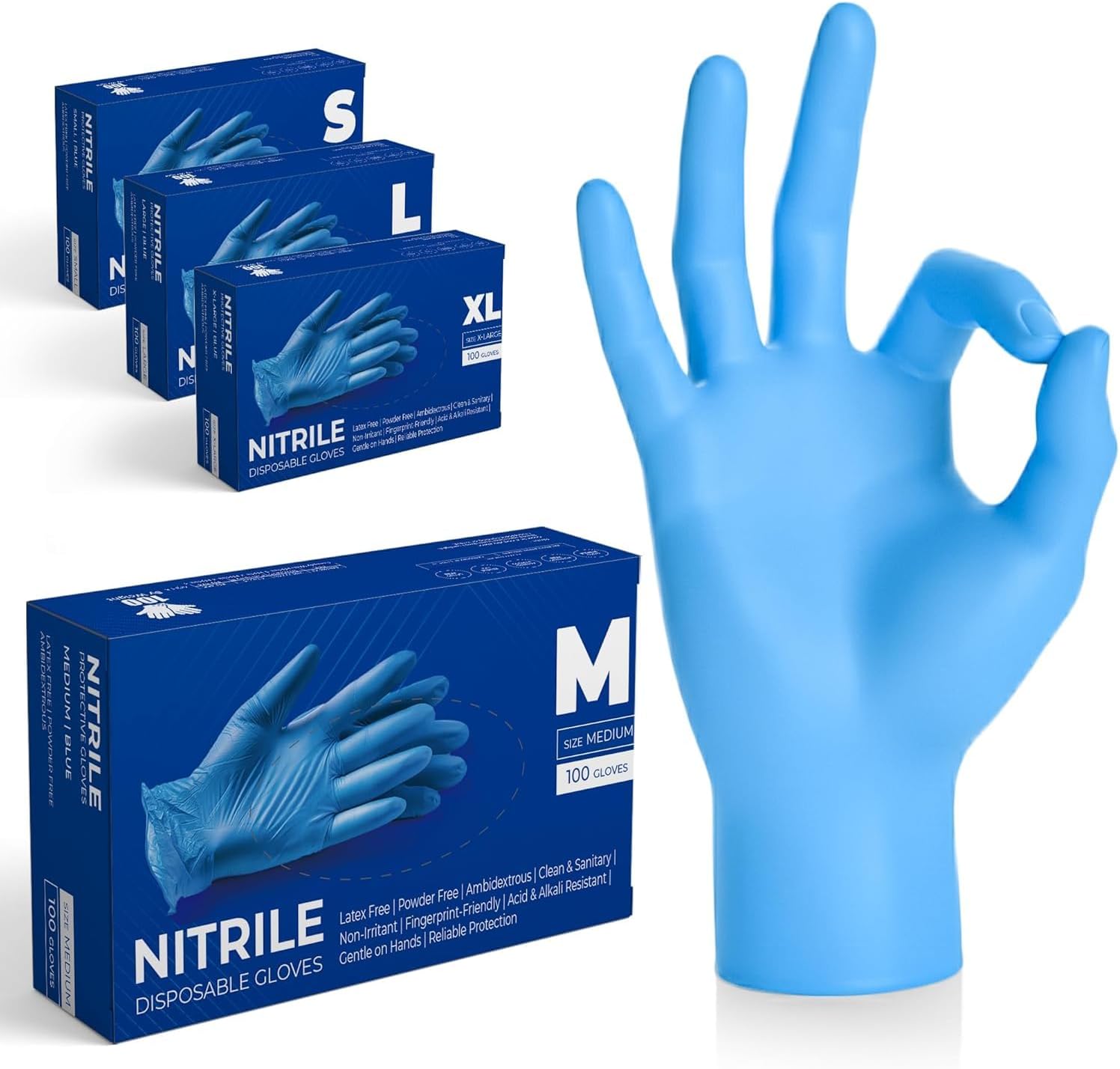 Blue Professional Nitrile Powder Free Multi-Purpose Gloves, Disposable, Extra Strong - Box of 100 (Blue, Medium)