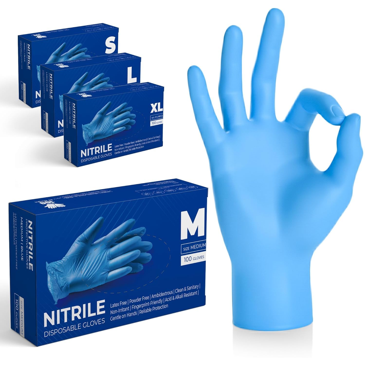Blue Professional Nitrile Powder Free Multi-Purpose Gloves, Disposable, Extra Strong - Box of 100 (Blue, Medium)