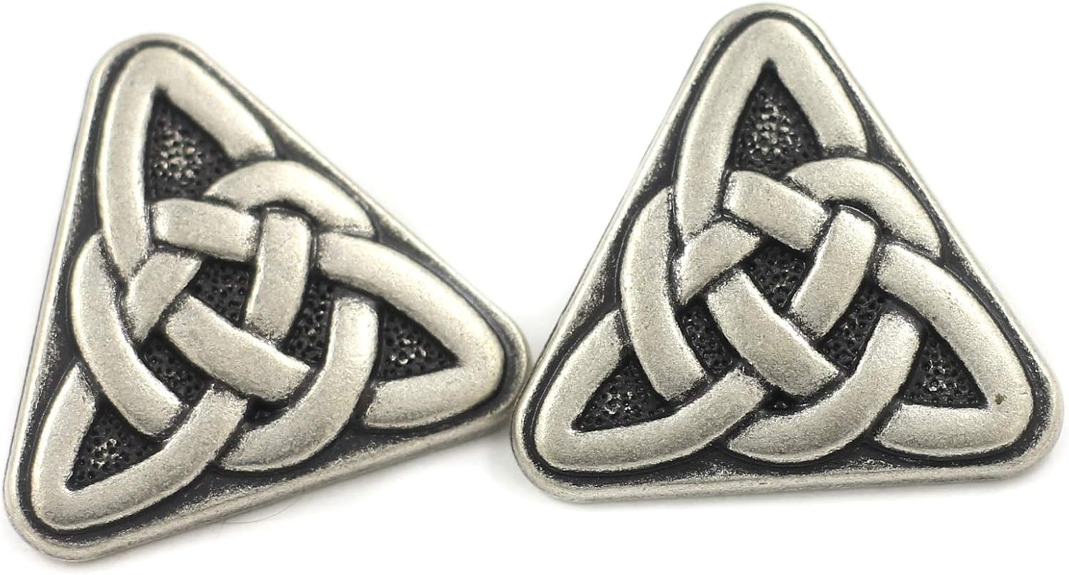 Bezelry 10 Pieces Triangle Celtic Sister Knot Metal Shank Buttons. 25mm (1 inch) (Antique Silver)