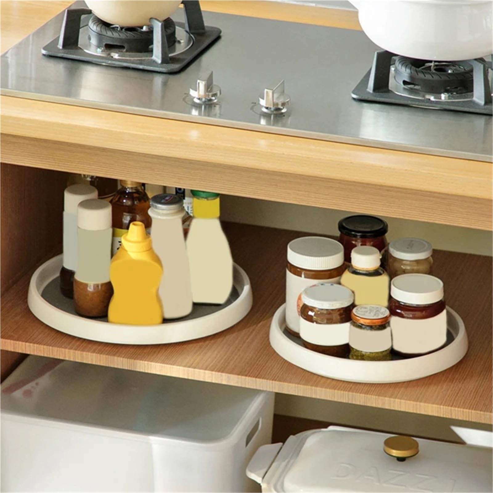 Estante giratorio for especias de 2 piezas, bandeja almacenamiento multifuncional for encimera cocina, estante for cosméticos y condimentos para Nevera, Cocina(3x30cm)