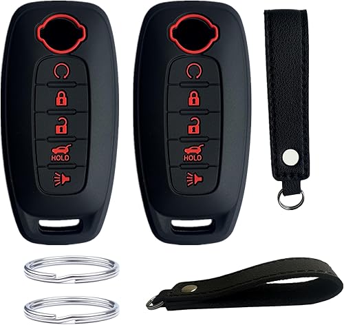 KAWIHEN Funda de silicona para llavero compatible con Nissan Pathfinder Rogue 2023 2024 (5 botones, negro con rojo)