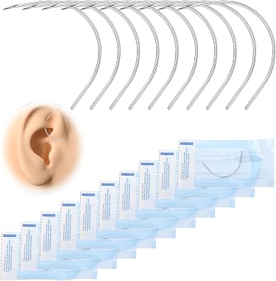 DJCIW 20PCS 20G Curved Piercing Needles,Stainless Steel Disposable Precision Sterilized Curved Piercing Needle for Ear Tragus Helix Nose Belly Eyebrow Labret Piercing
