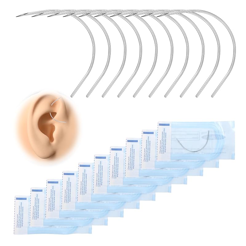 Agulhas curvas para piercing DJCIW 16G em aço inoxidável, 20 unidades