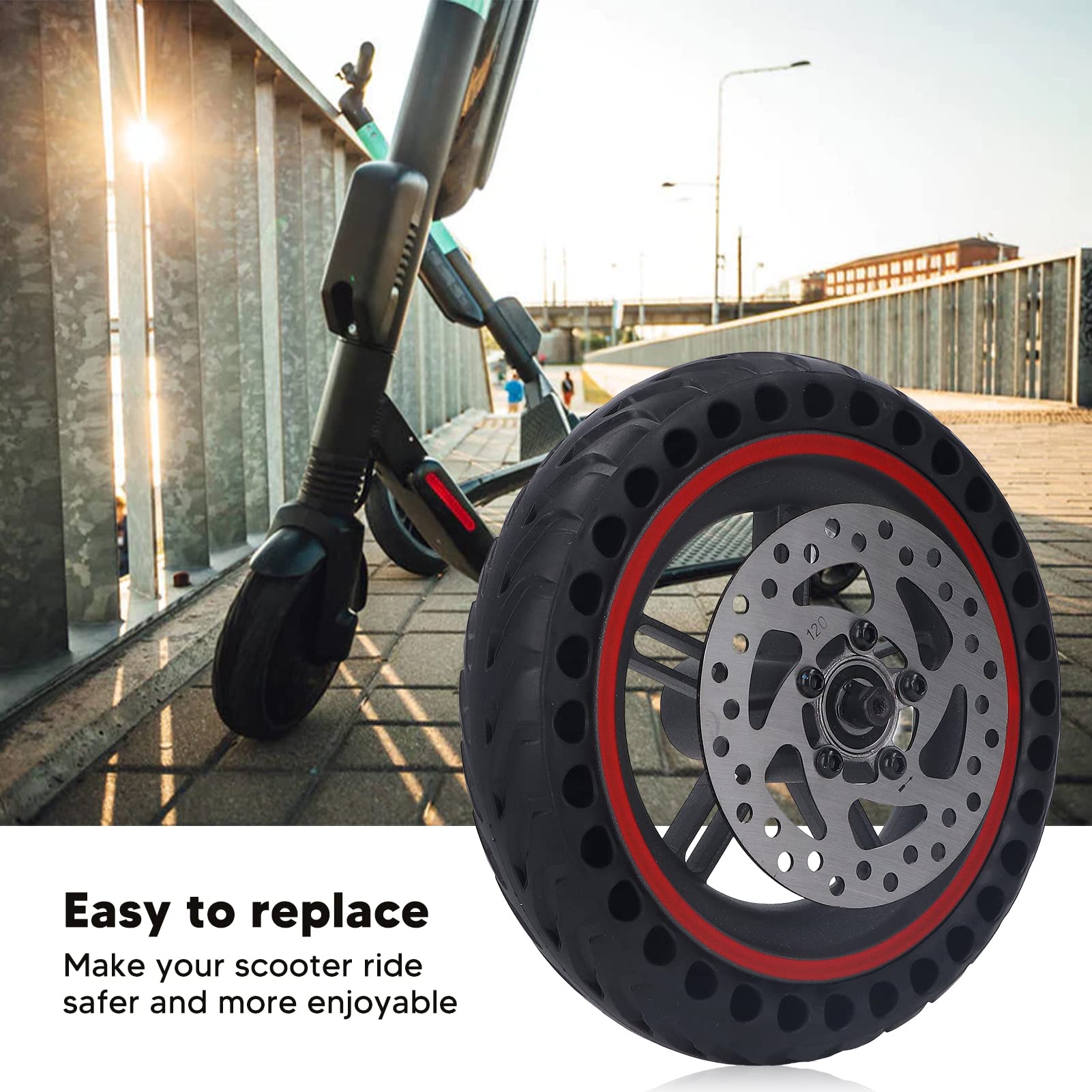 Conjunto de Rueda Trasera de Scooter eléctrico neumático Celular de Scooter eléctrico con 120 mm de Disco Freno Rojo Capacidad de rodamiento Fuerte para pro2 m3