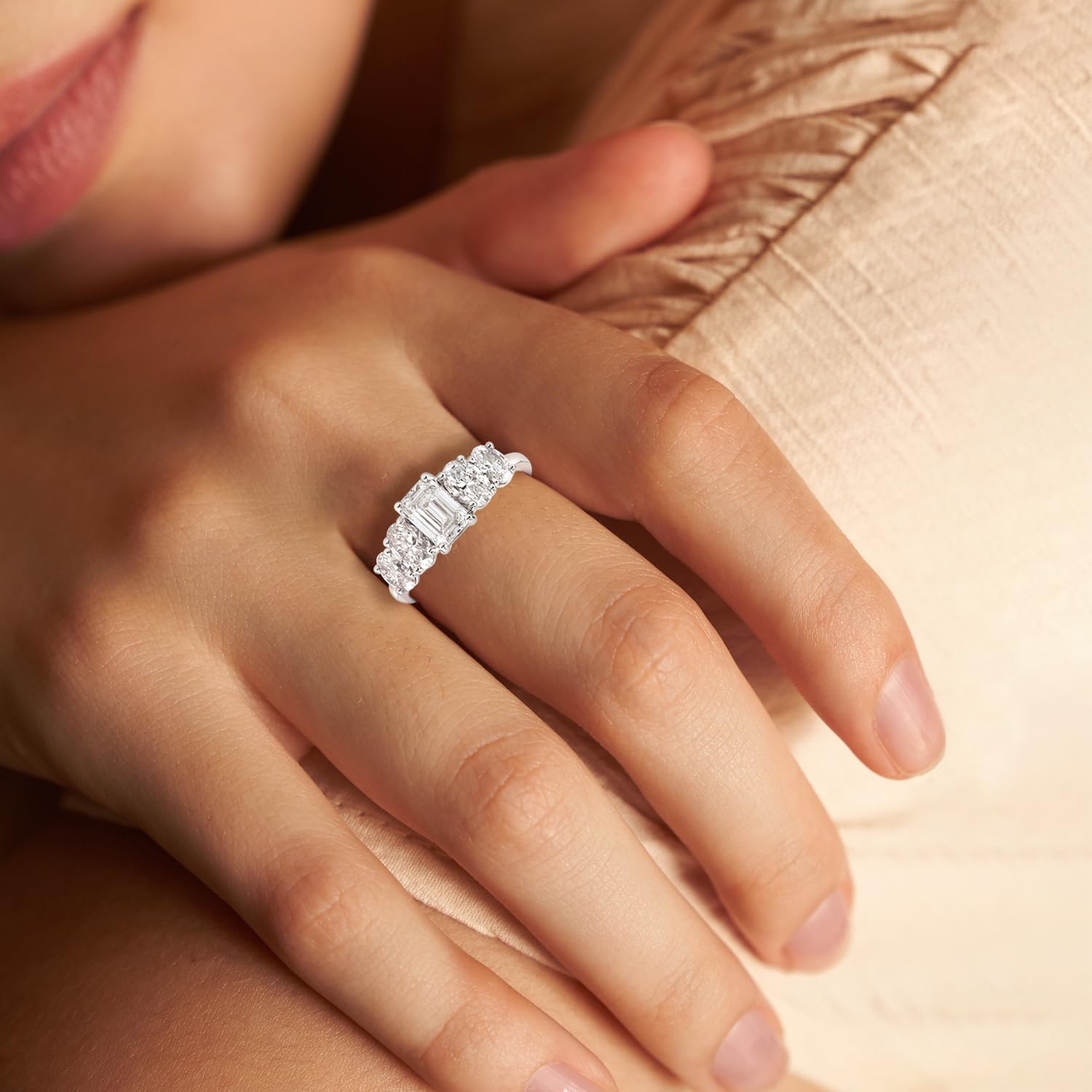 DEWBERRY IGI Certified 2.5 Cttw Lab Grown Diamond Five Stone Engagement Ring | 925 Silver Women Prong Set Diamond Ring Jewelry Gifts for Anniversary 14K Yellow or White Gold Plated (VS/F-G) Size 4-10