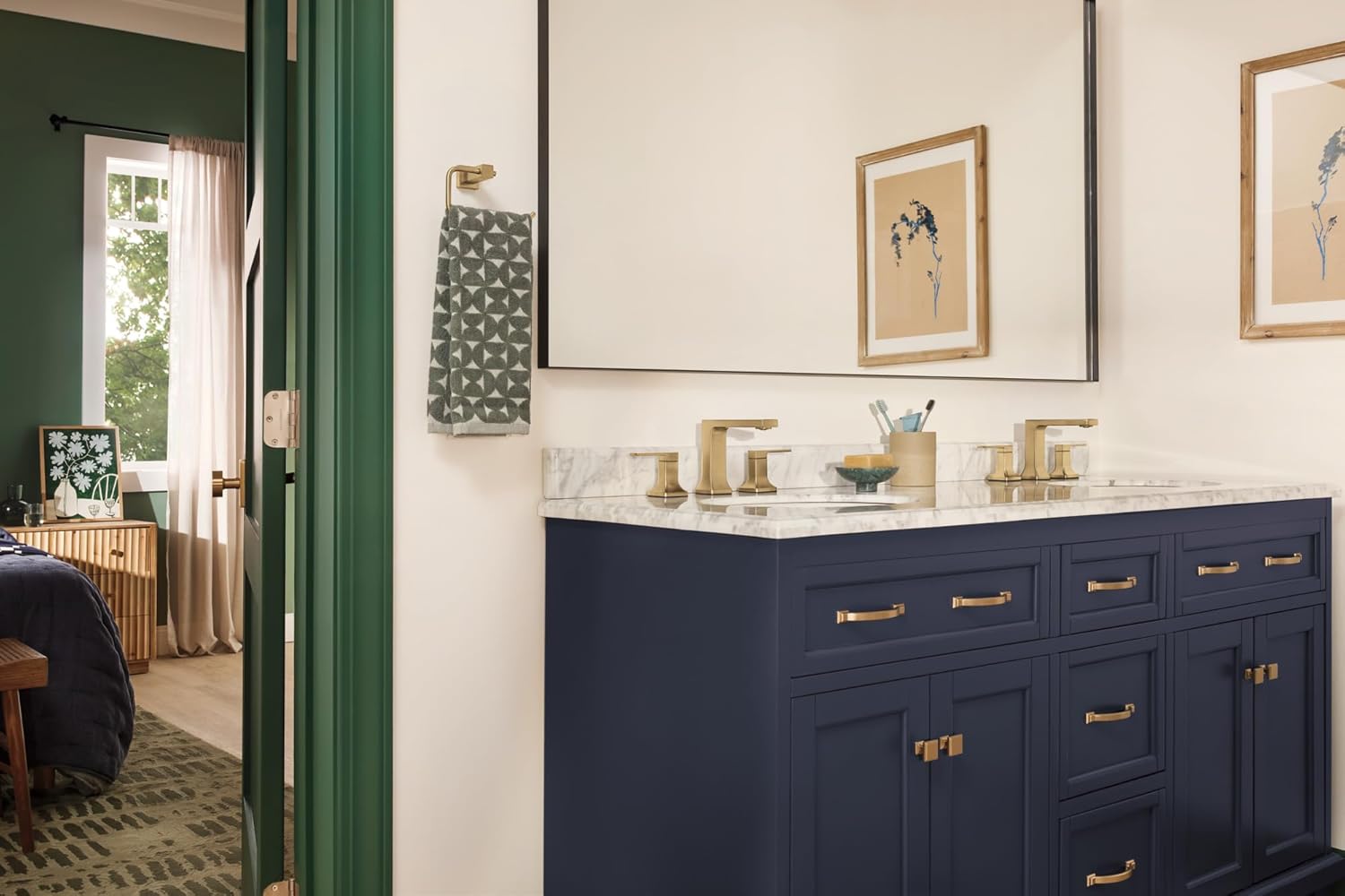 Delta Velum Brushed Gold Bathroom Faucet 3 Hole, 8 Inch Widespread Bathroom Sink Faucet for Vanity, Metal Push-Pop Drain Assembly, Champagne Bronze 3537LF-CZMPU