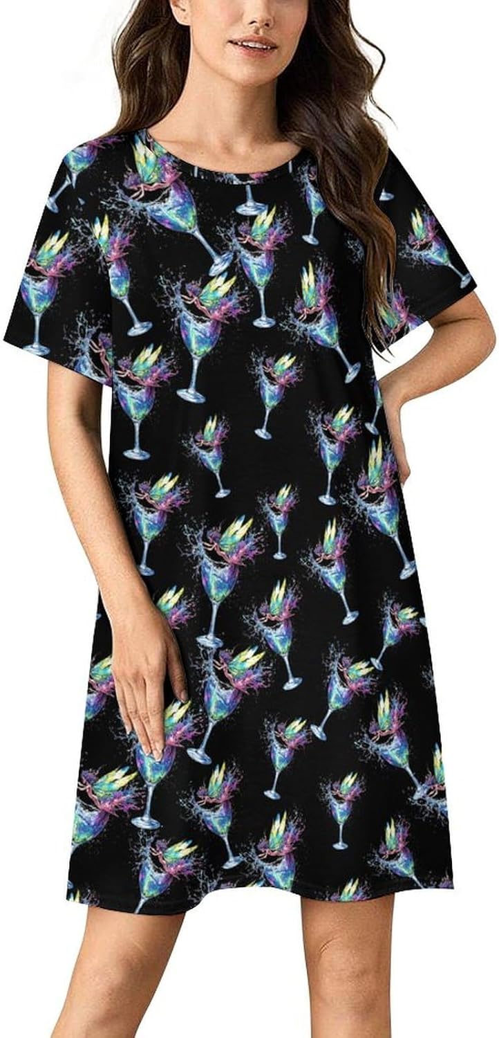 Fairy Made of Water Splashing Nightgowns for Women Short Sleeve Sleep Dress Casual Sleepshirt Night Gowns Pajamas